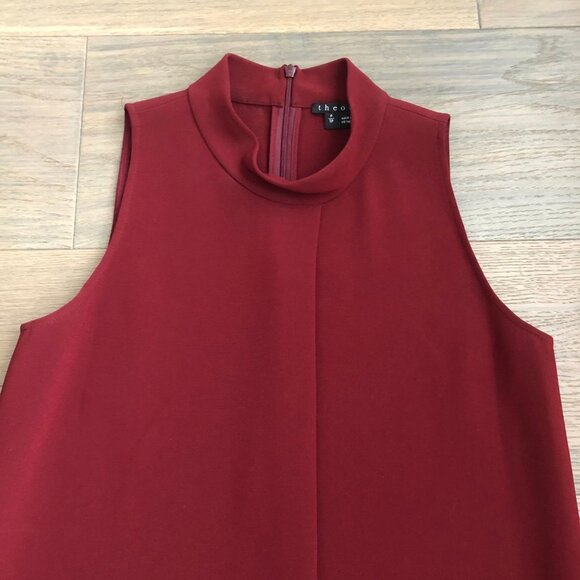 Theory Talniza Admiral Crepe Mock Hi Neckline Top Burgundy Red Sz Petite - XS - Picture 3 of 12